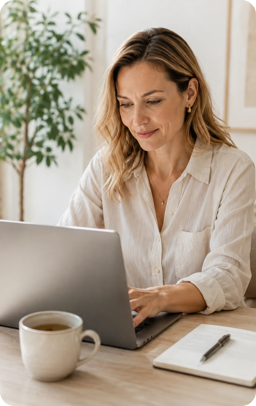 Woman reviewing her weekly alignment on a laptop