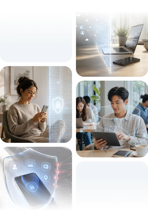 Collage of people securely managing their personal data and documents